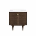 James Martin Vanities Amberly 30in Single Vanity, Mid-Century Walnut w/ 3 CM White Zeus Top 670-V30-WLT-3WZ